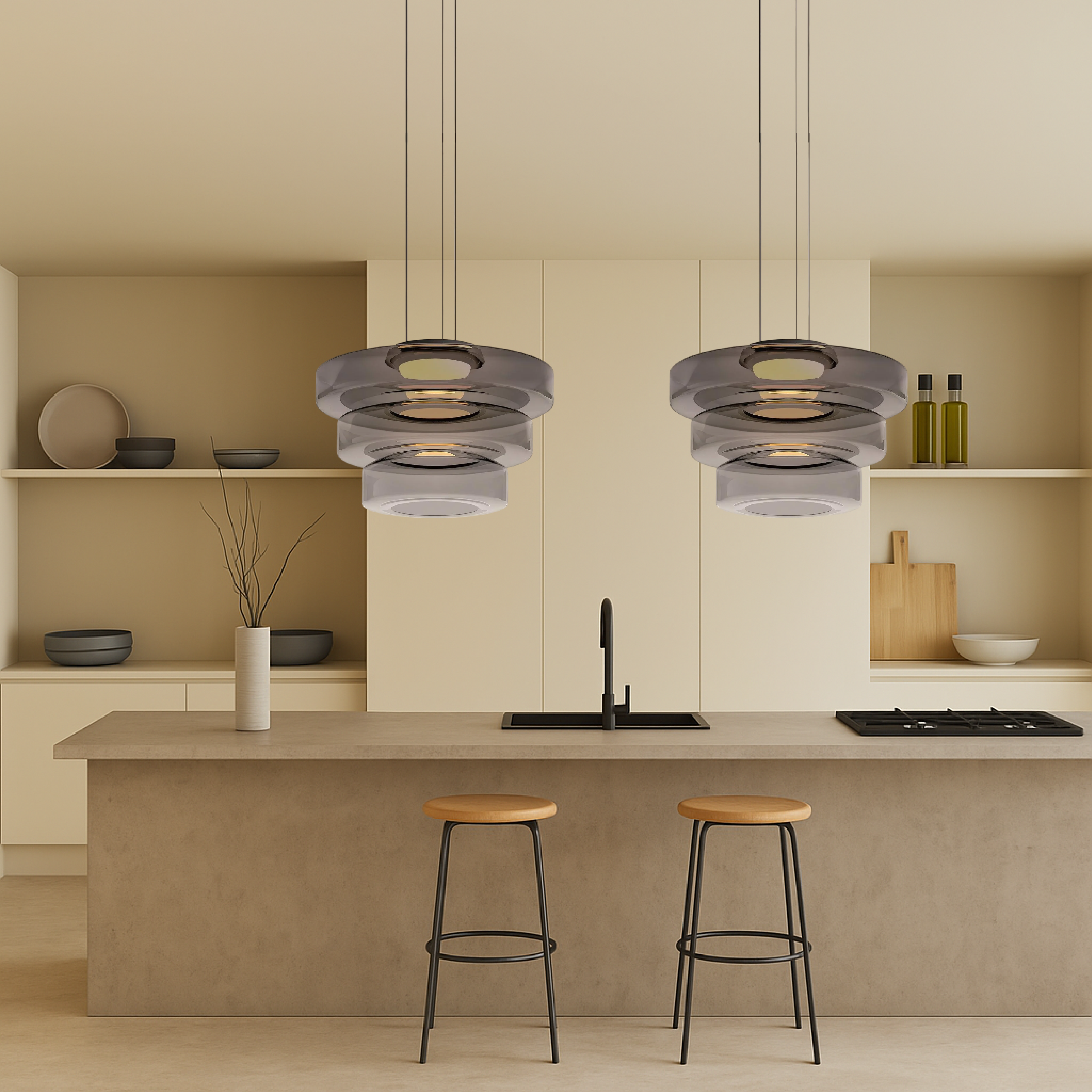 Dänische Glas Bauhaus Pendelleuchte