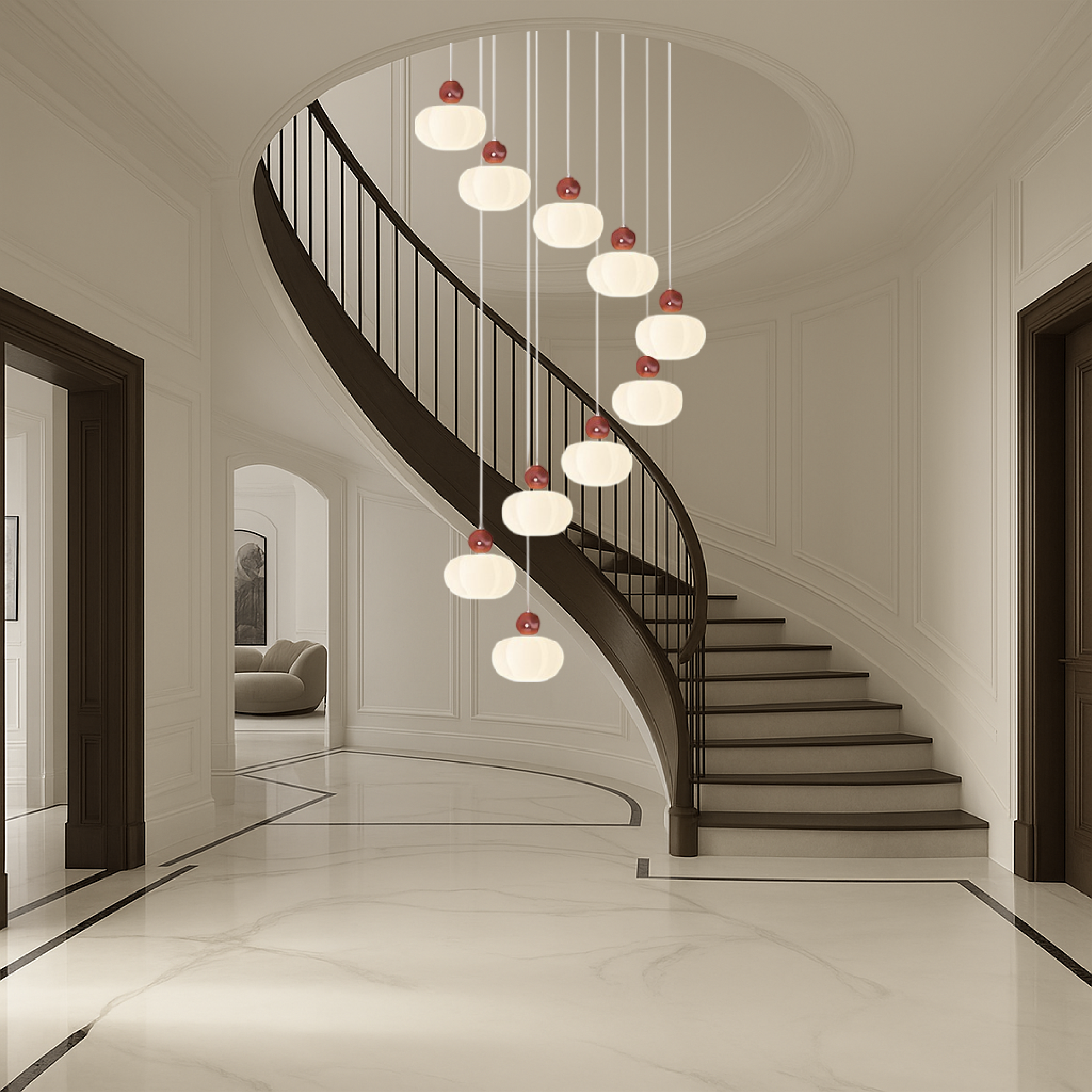 Art Deco Creme Treppe Kronleuchter