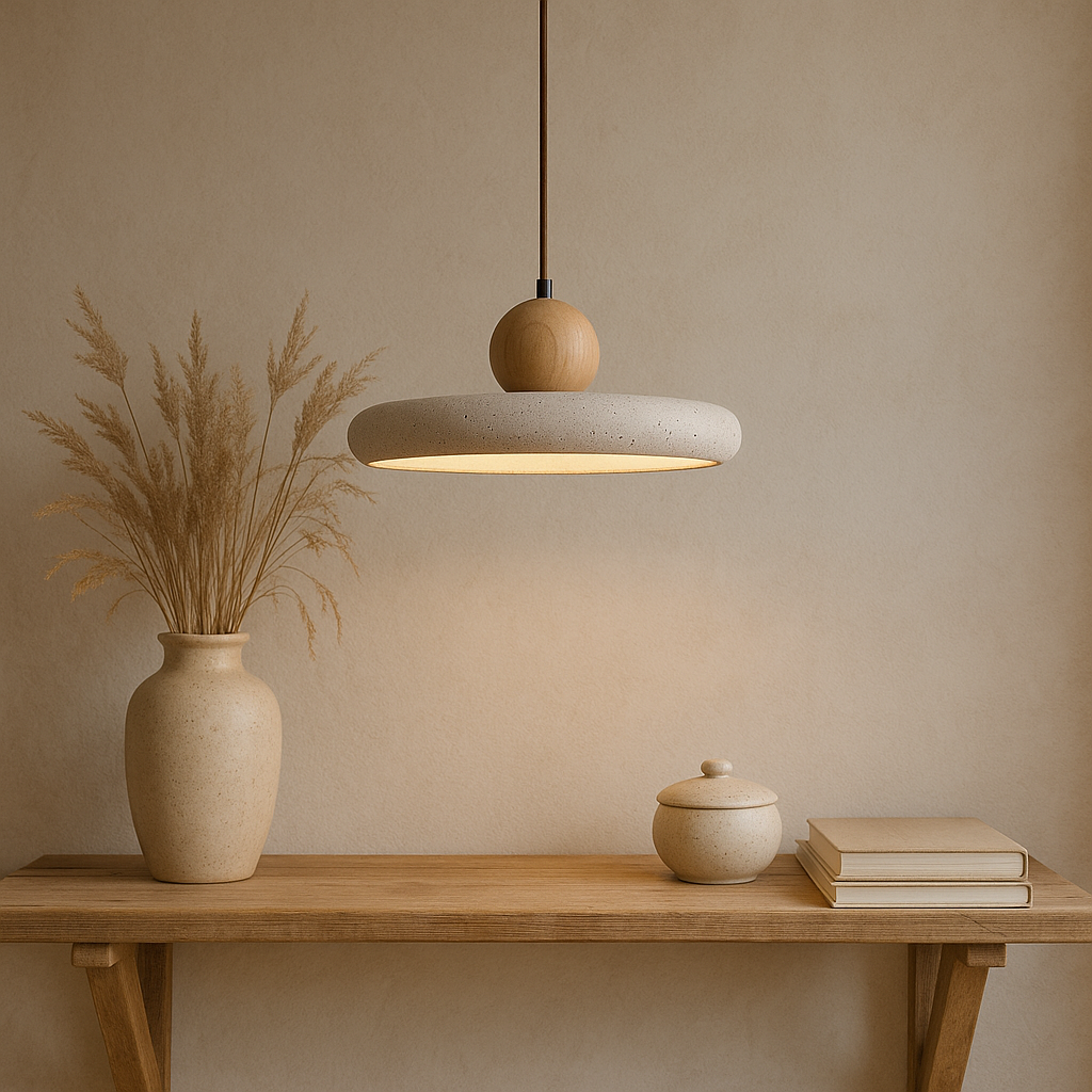 Travertin Holz Pendelleuchte
