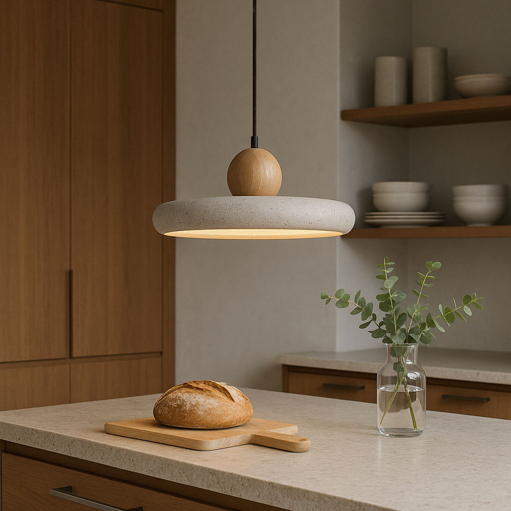 Travertin Holz Pendelleuchte