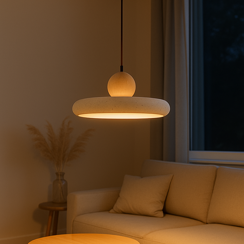 Travertin Holz Pendelleuchte