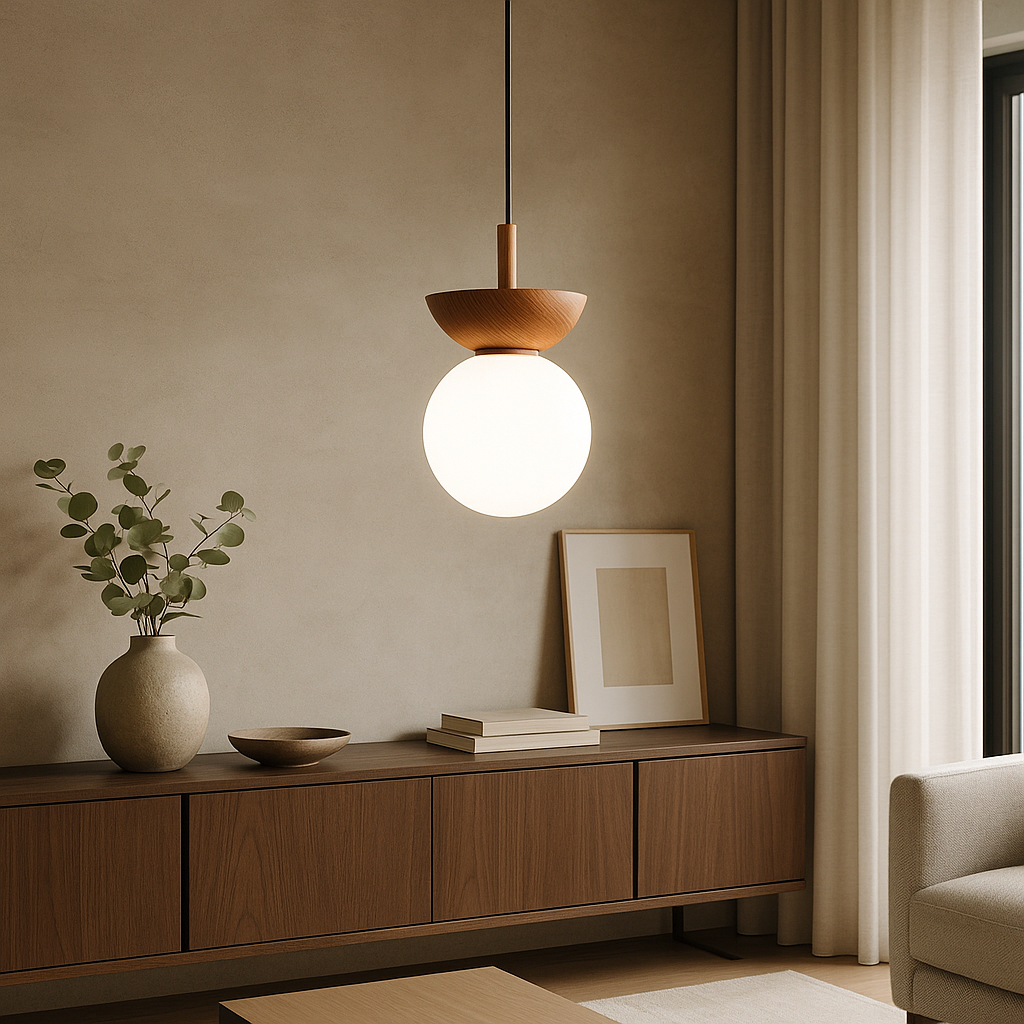 Japandi Pendelleuchte aus Holz
