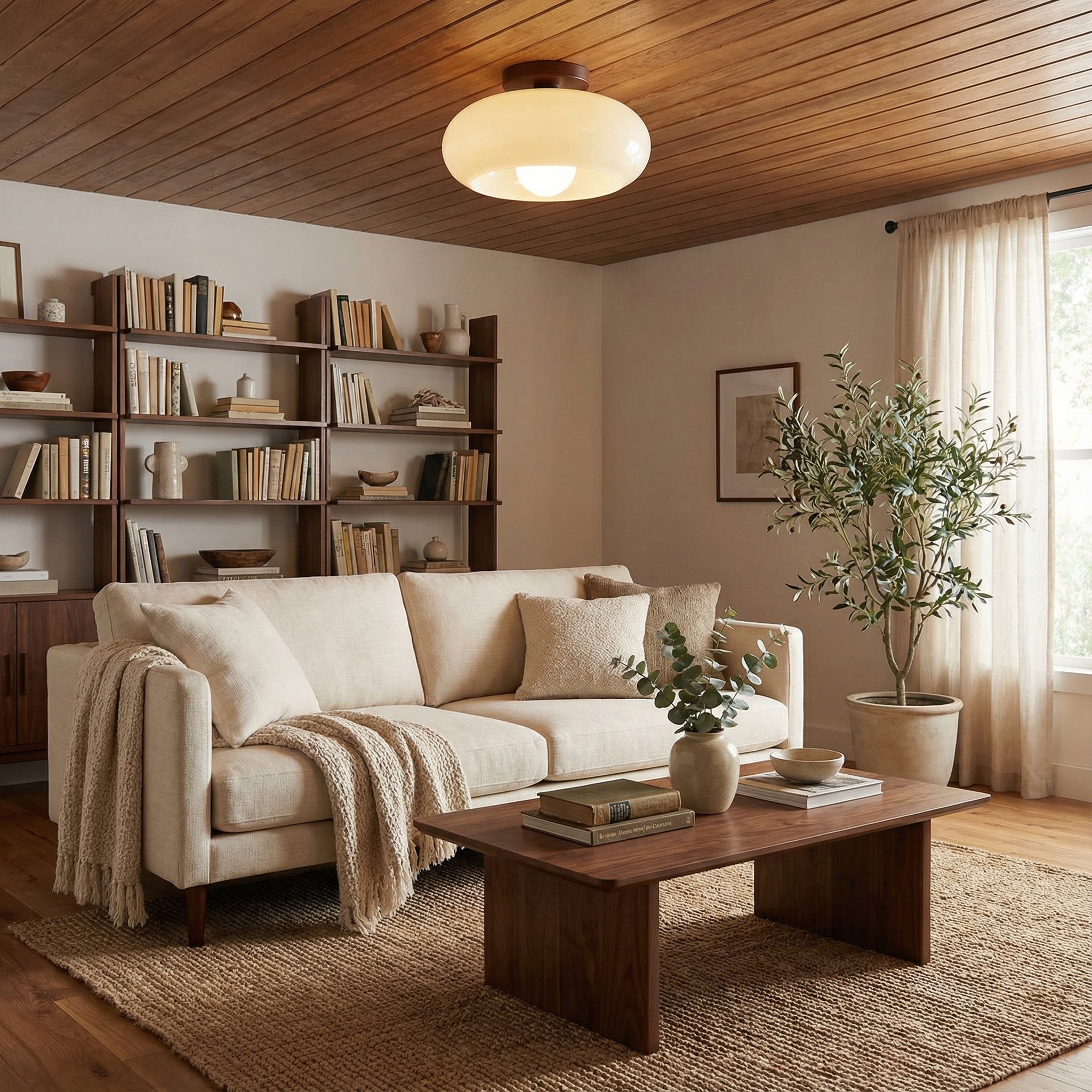 Französische Bauhaus-Deckenleuchte in Creme