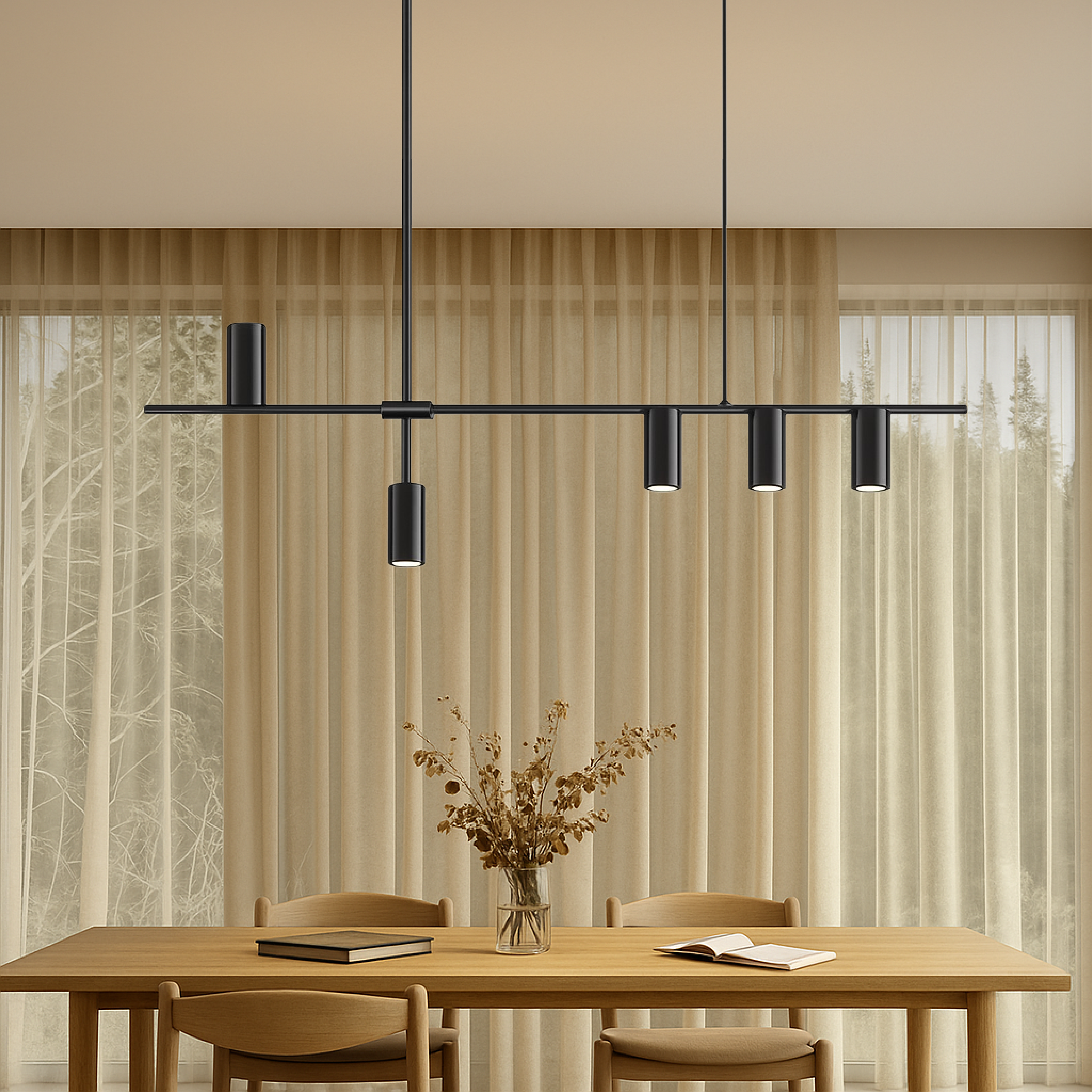 Minimalistische schwarze Küchenpendelleuchte