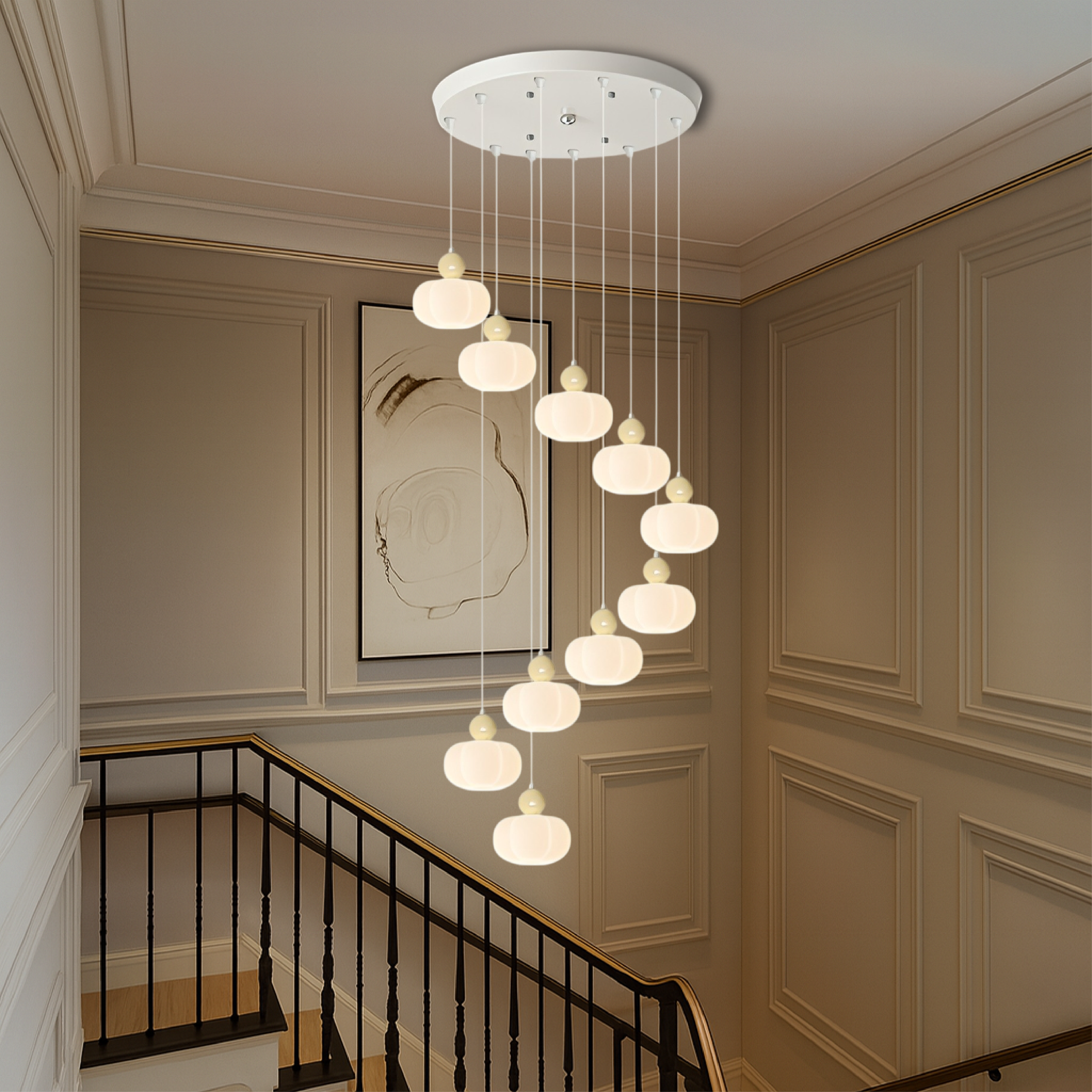 Art Deco Creme Treppe Kronleuchter