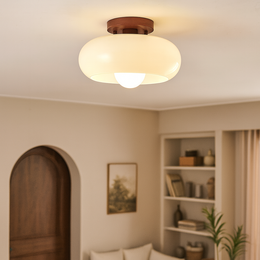 Französische Bauhaus-Deckenleuchte in Creme